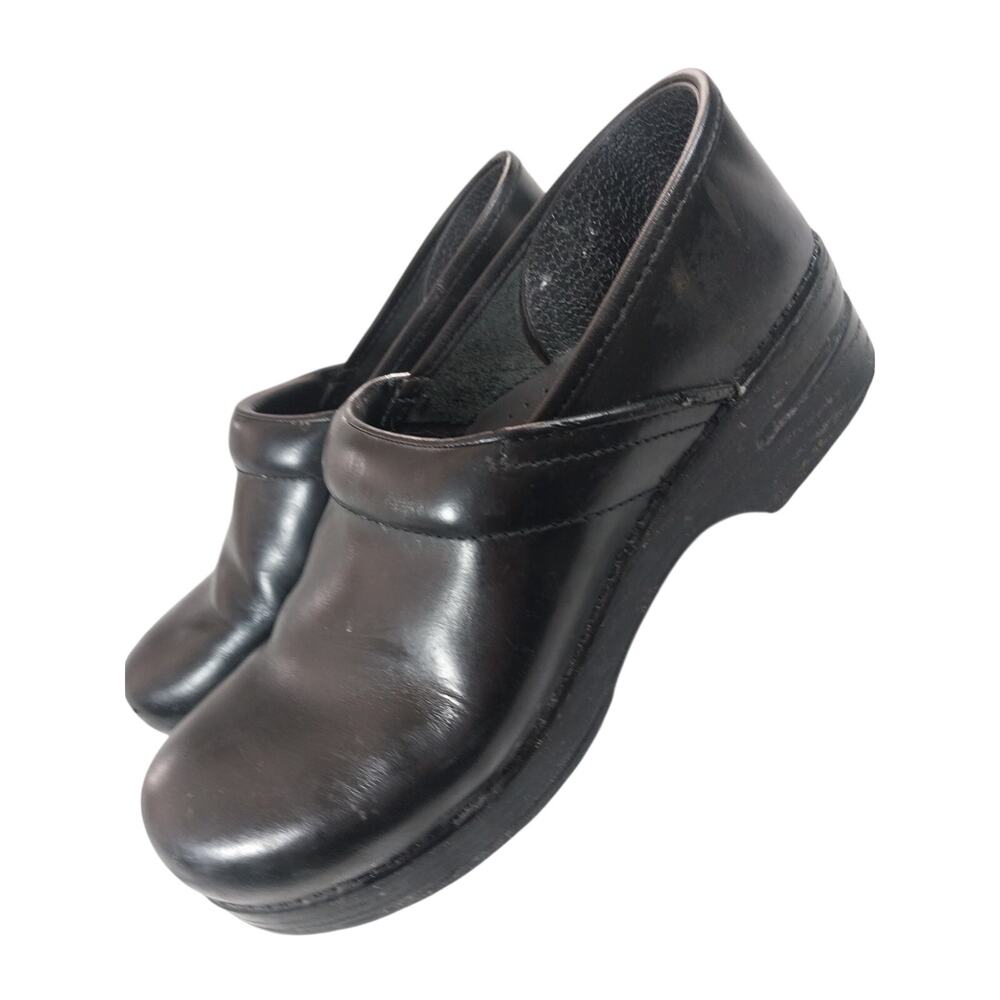 DANSKO! FAB BLACK GENUINE LEATHER HAND FINISHED PRO COMFORT CLOGS! SZ 11.5W